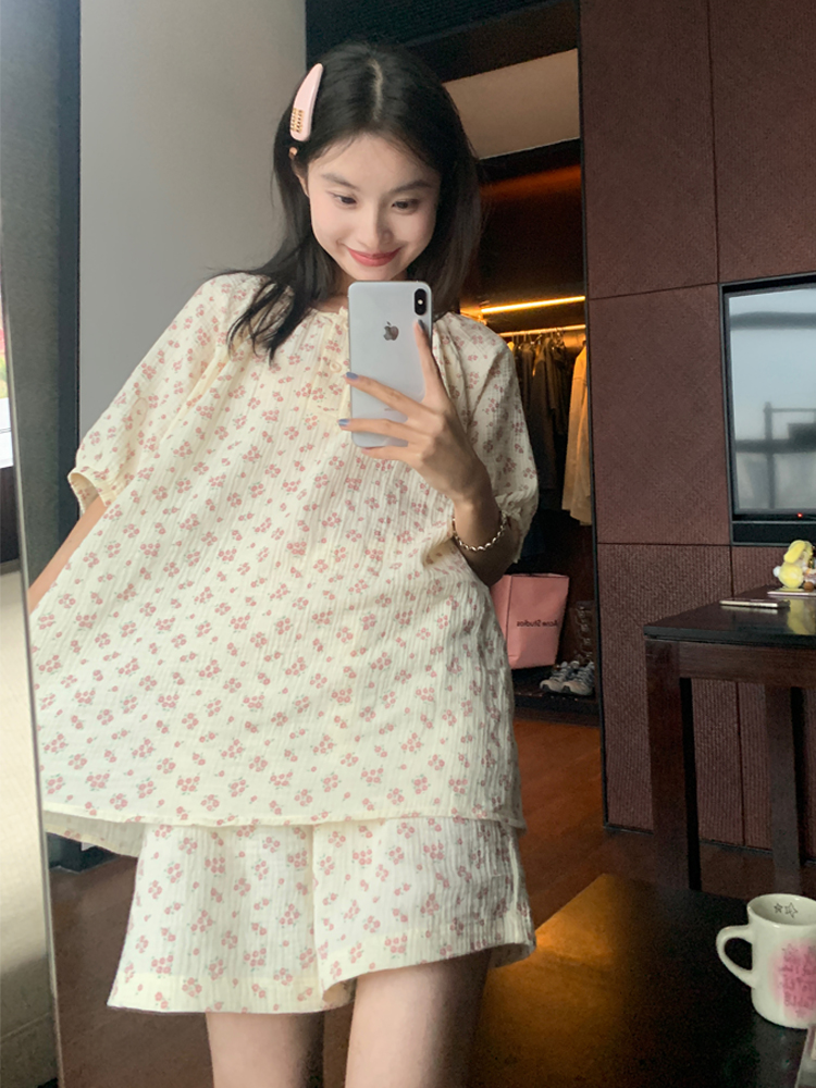 日系ins风睡衣女夏天新款甜美小碎花薄款网红宽松韩版家居服套装