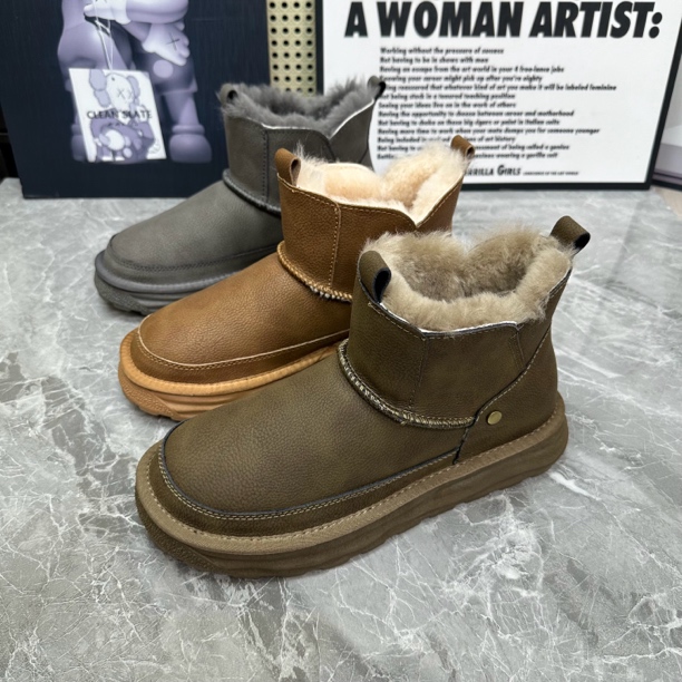 男士雪地靴牛皮羊毛加厚防滑保暖短靴冬季新款