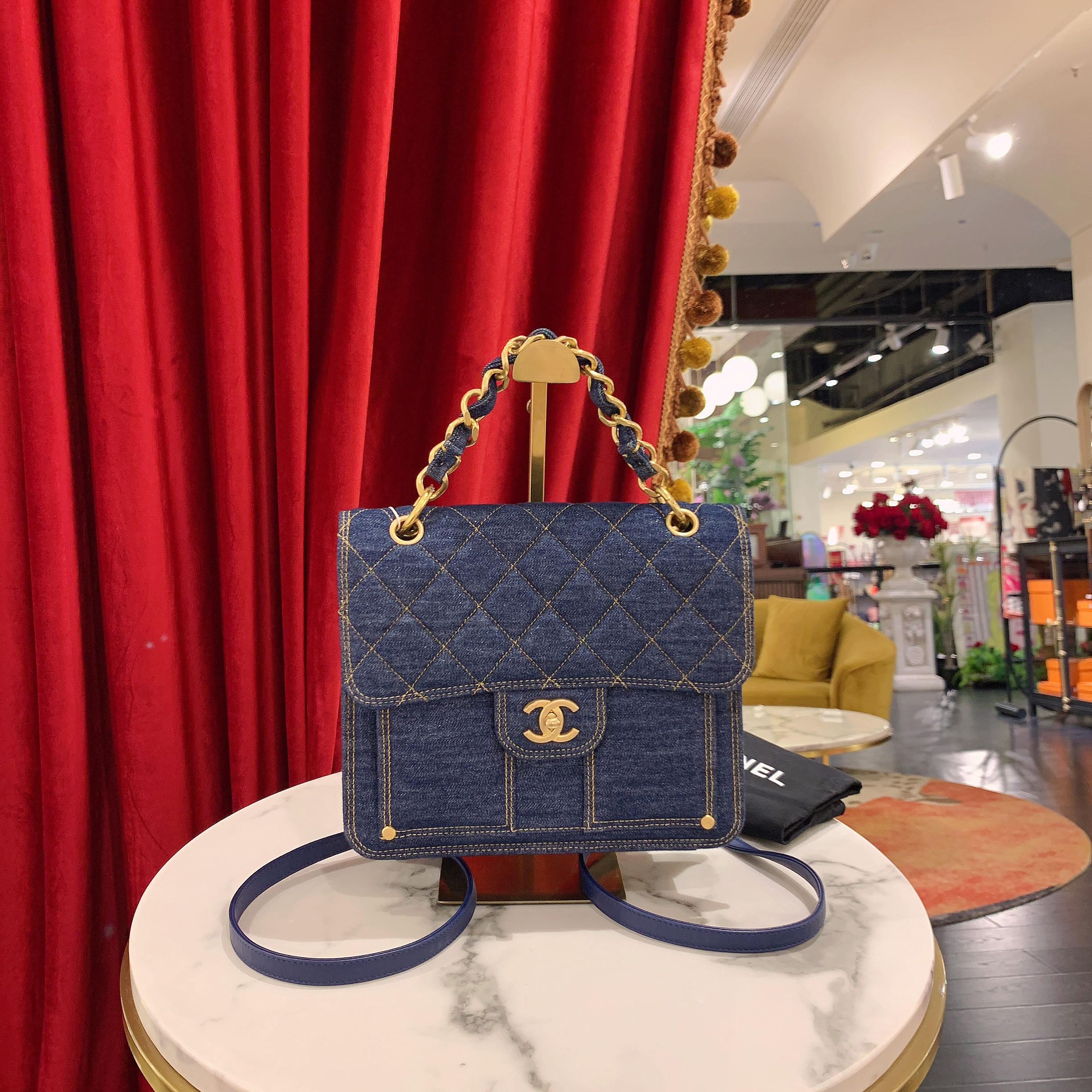 95新 Chanel/香奈儿 GGS23s豆腐包蓝色金扣牛仔芯片款97101980