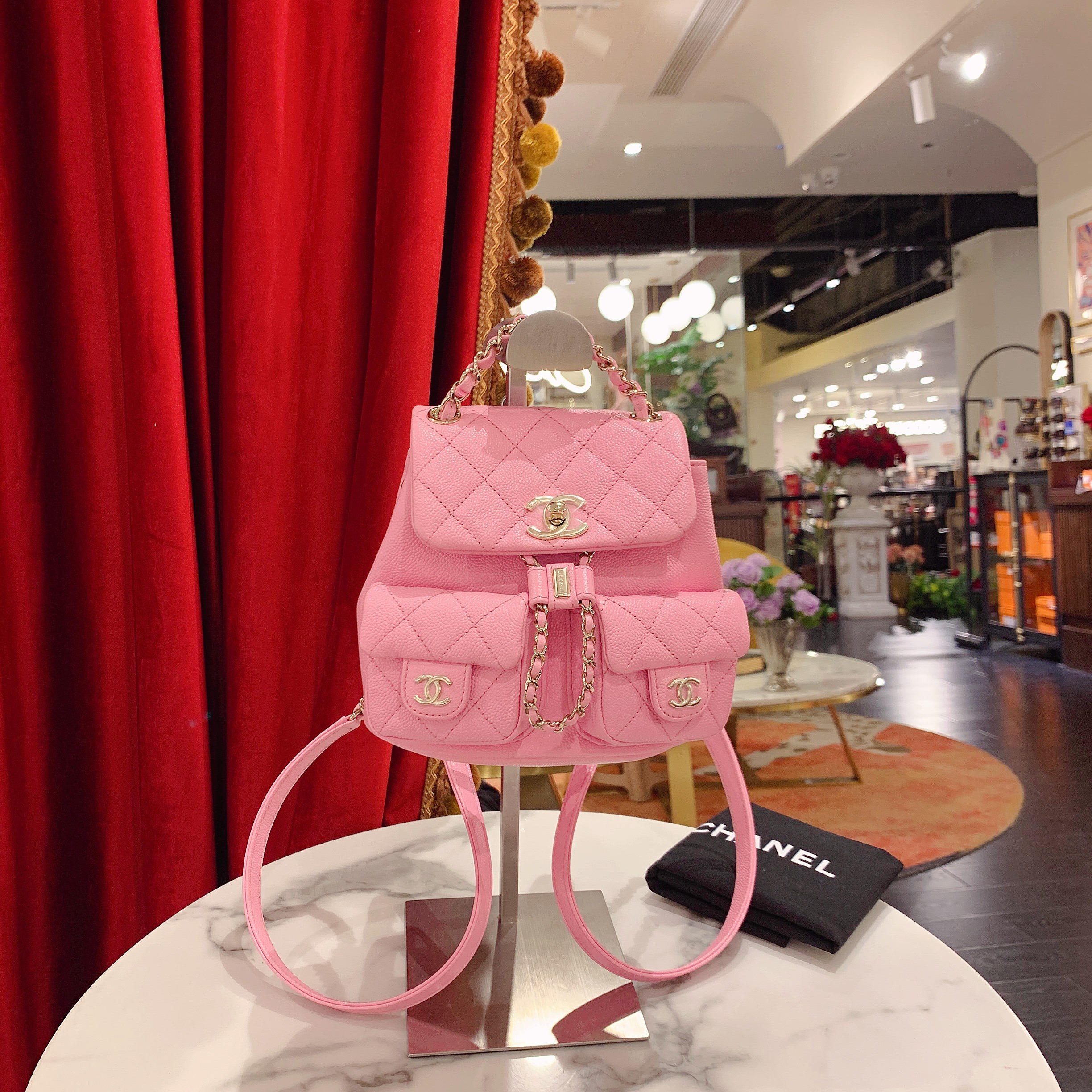 95新 Chanel/香奈儿 GGS23p duma双肩包小号粉色金扣芯片83784319