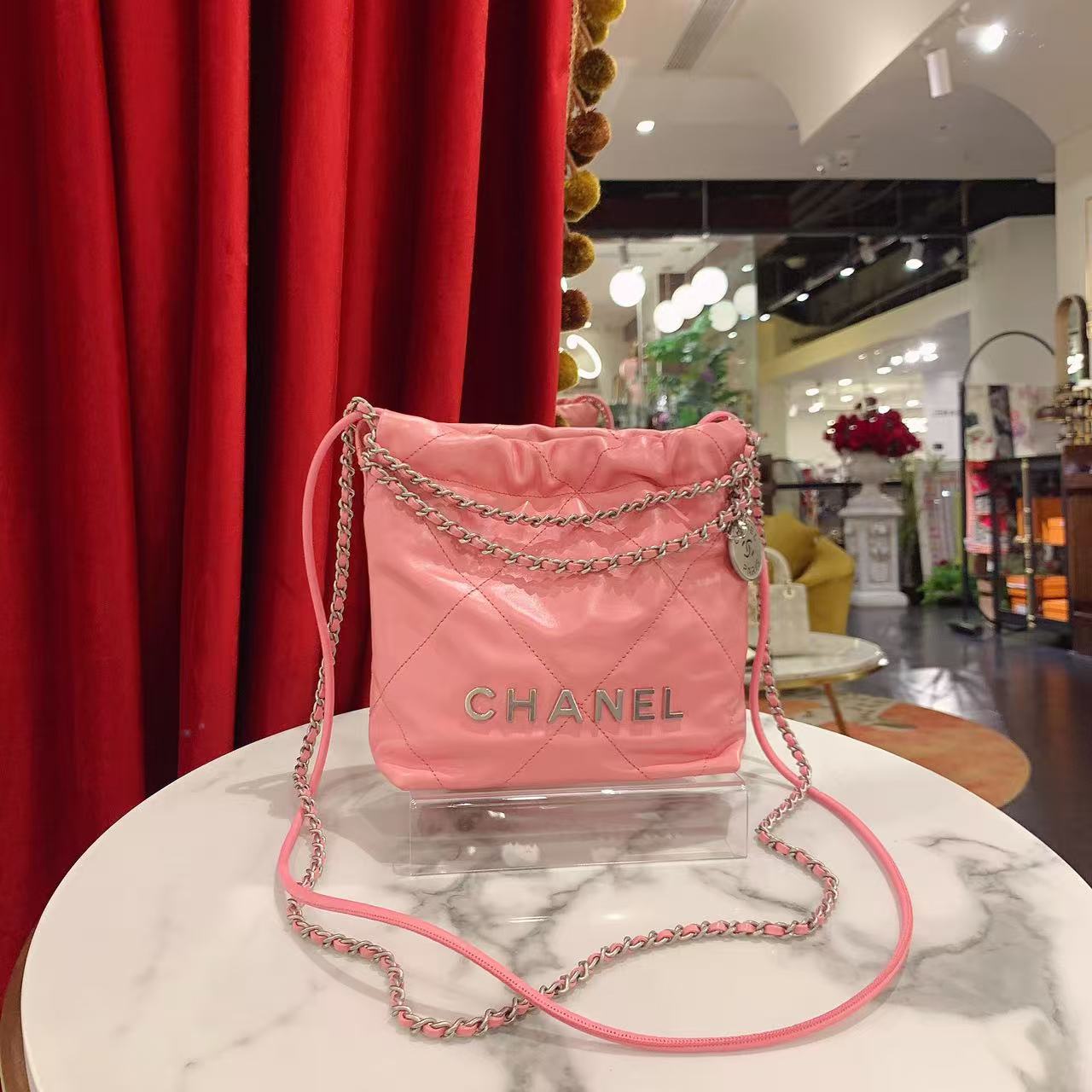 95新 Chanel/香奈儿 GGS 22bag垃圾袋mini粉色油蜡牛皮 91901930