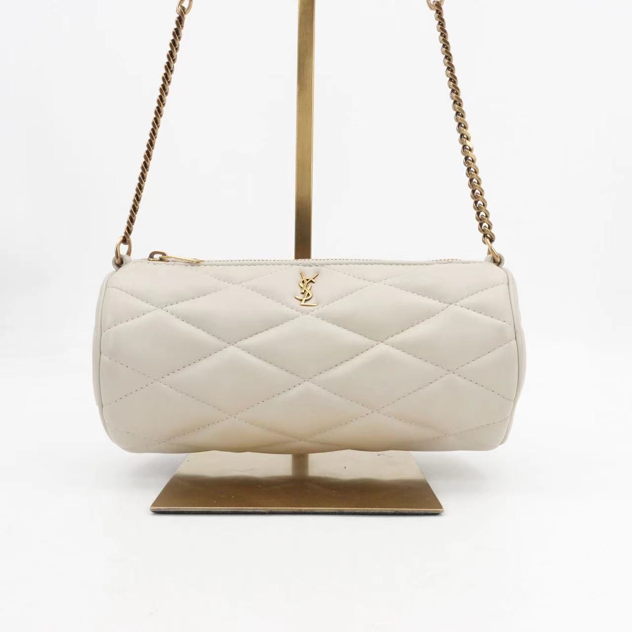 95新 YSL/圣罗兰 圣罗兰圆筒mini白色金扣肩包/13714558
