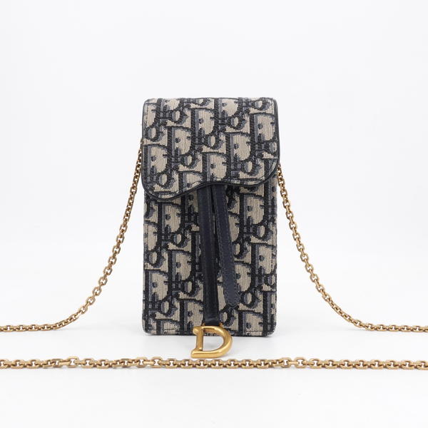 95新 DIOR/迪奥 马鞍手机包老花金扣单肩包/单肩包/11048156