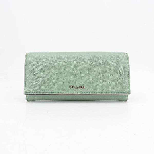 95新  Prada/普拉达普拉达/GGS普拉达长款钱包绿色金扣牛皮/其他/