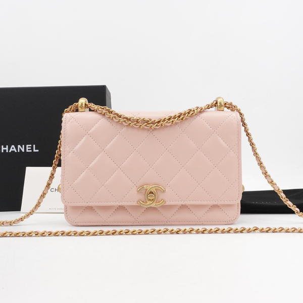 99新 Chanel/香奈儿 香奈儿24c双金珠woc粉色金扣牛皮/67478872