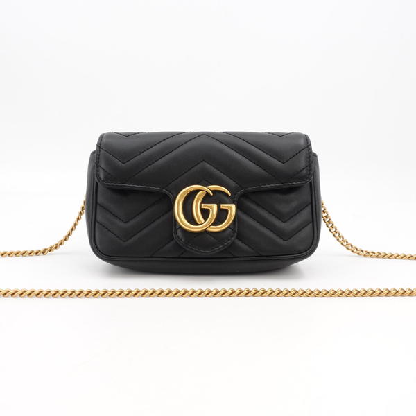 95新 GUCCI/古驰 GGS古驰马蒙supermini黑金牛皮单肩包22672556