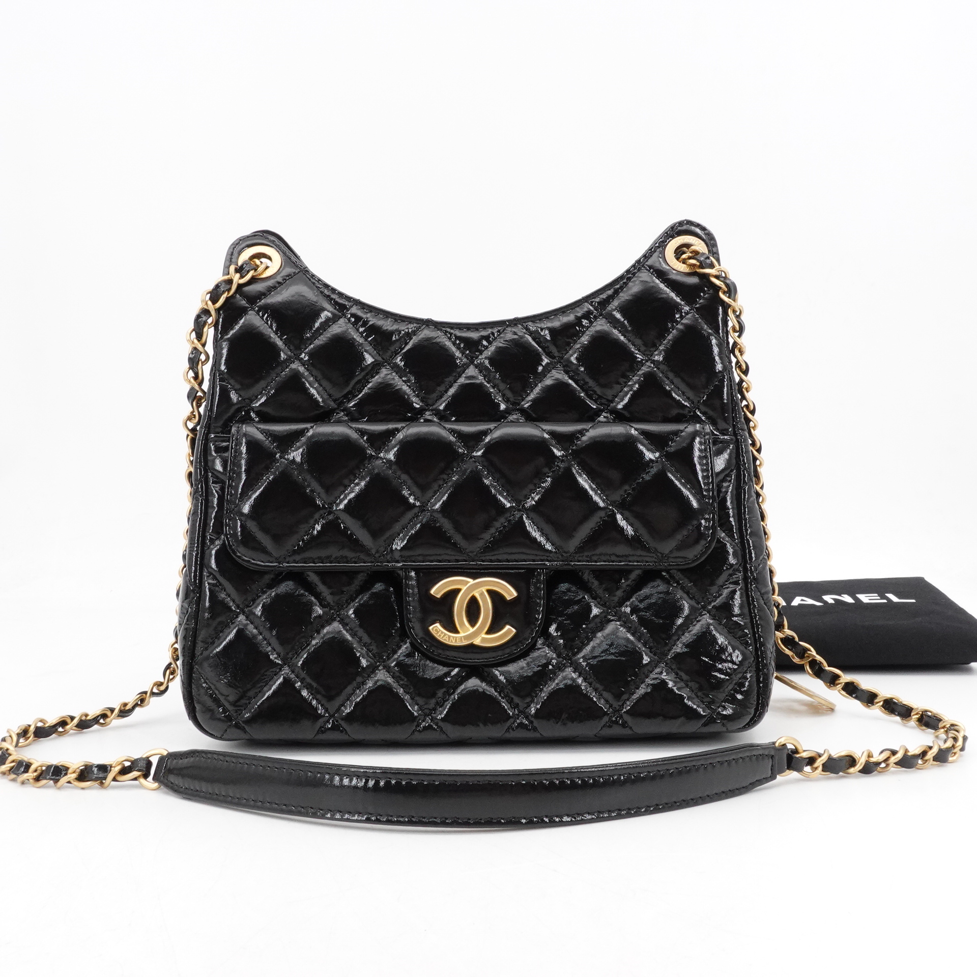 99新 Chanel/香奈儿 GGS香奈儿23p天猫精灵hobo中号黑金/33646784