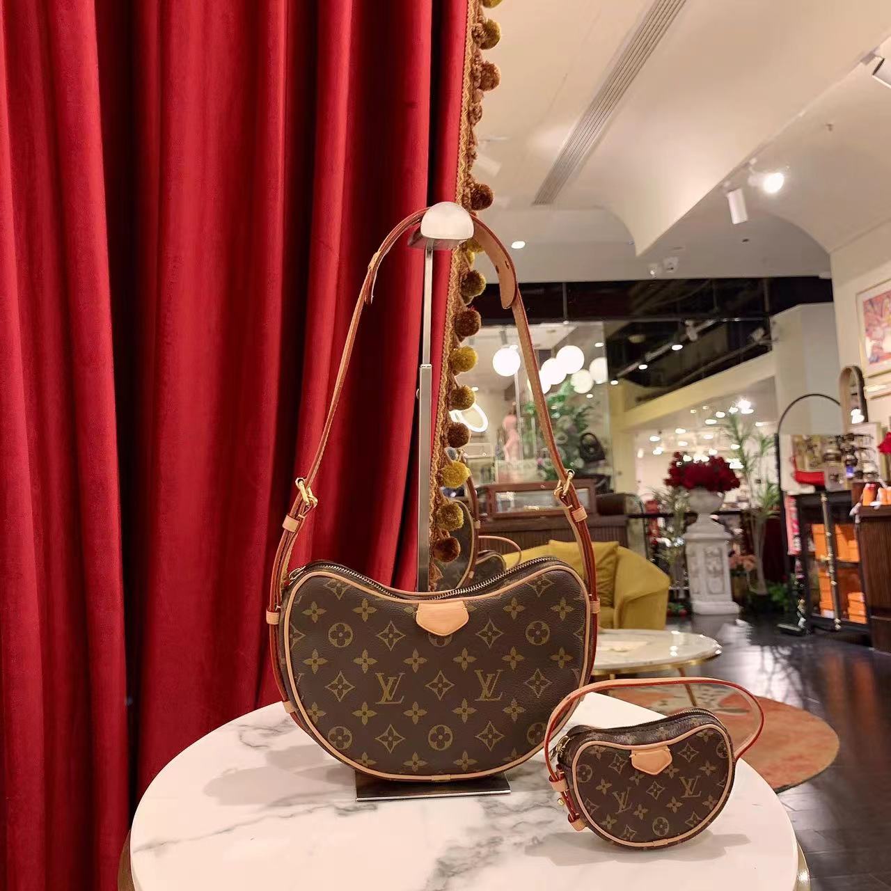 99新 LouisVuitton/路易威登 豌豆子母包老花金扣芯片款/21957977