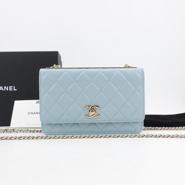 99新 Chanel/香奈儿 trendy cc woc雾霾蓝羊皮单肩斜挎包38663259