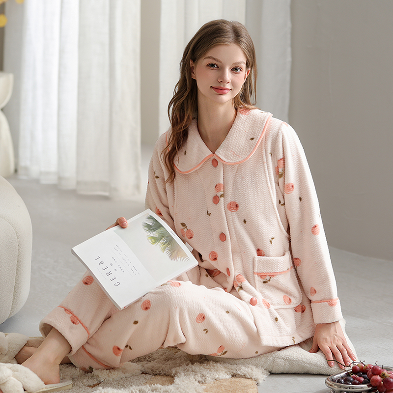 芬腾珊瑚绒月子服秋冬季加厚保暖孕妇睡衣产后喂奶哺乳家居服套装