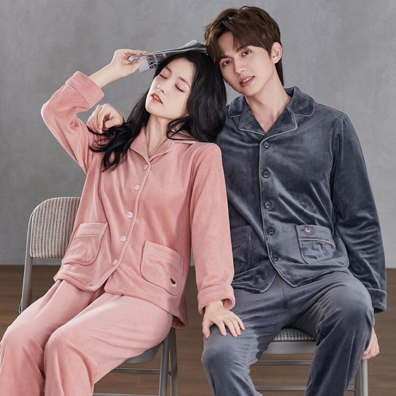 【海岛绒】芬腾情侣睡衣加绒保暖舒适睡衣加厚保暖珊瑚绒家居服套装