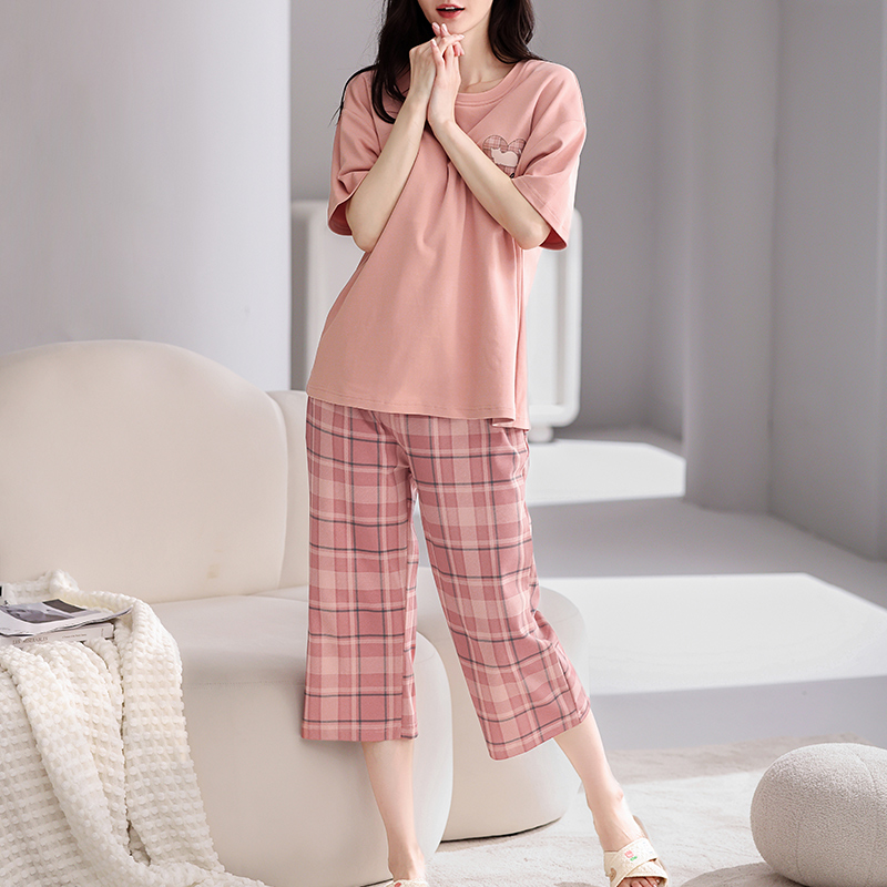 芬腾套头家居服两件睡衣大码可外穿女夏纯棉舒适透气可爱短袖套装