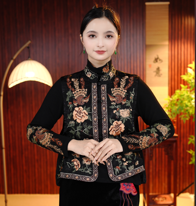 [幽兰]柒夫人高定国风刺绣暗纹提花马甲--娜娜