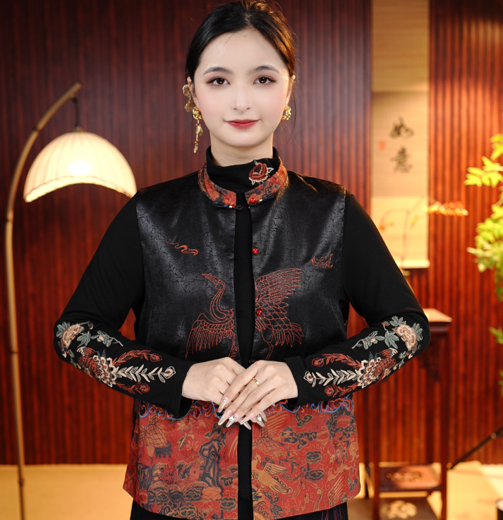[鹤吟]柒夫人高定国风重工刺绣双面气质马甲