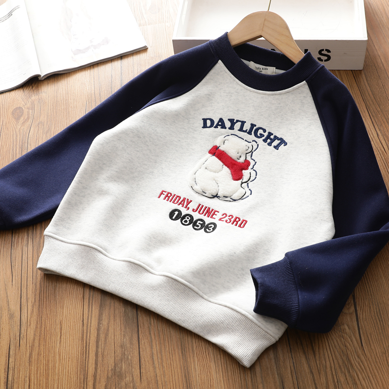 女童一体加绒圆领卫衣中大儿童立体卡通韩版休闲宽松上衣深秋冬装