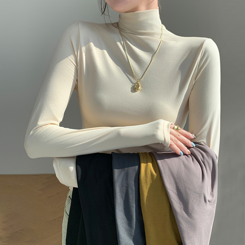 醉梓菡半高领打底衫女秋冬韩版内搭修身长袖T恤洋气面膜百搭上衣