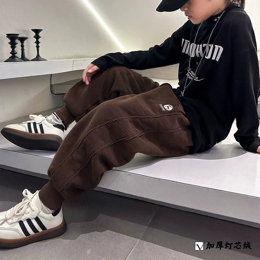 男女童加绒仿兔毛儿童一体绒中厚裤子2023秋冬新款中大童宽松休闲