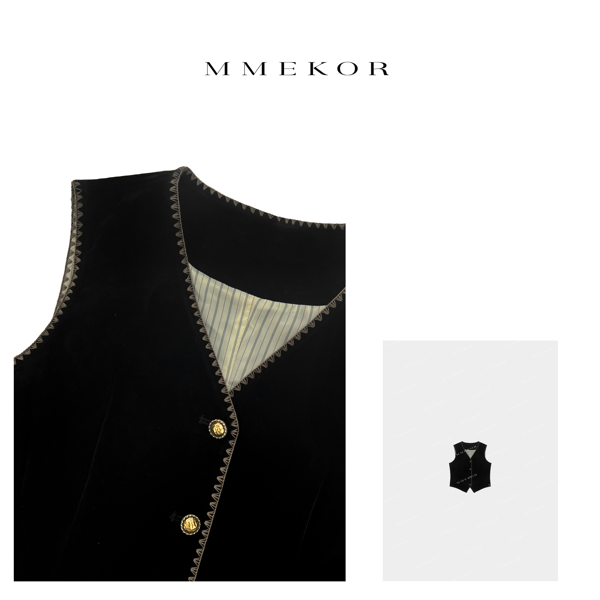 MMEKOR 森系民族风黑丝绒马甲 86866     气质风森系复古无袖马甲