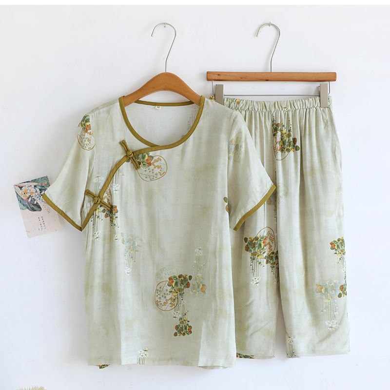 国风新中式睡衣女士夏季竹纤维薄款短袖七分裤夏天国风家居服套装