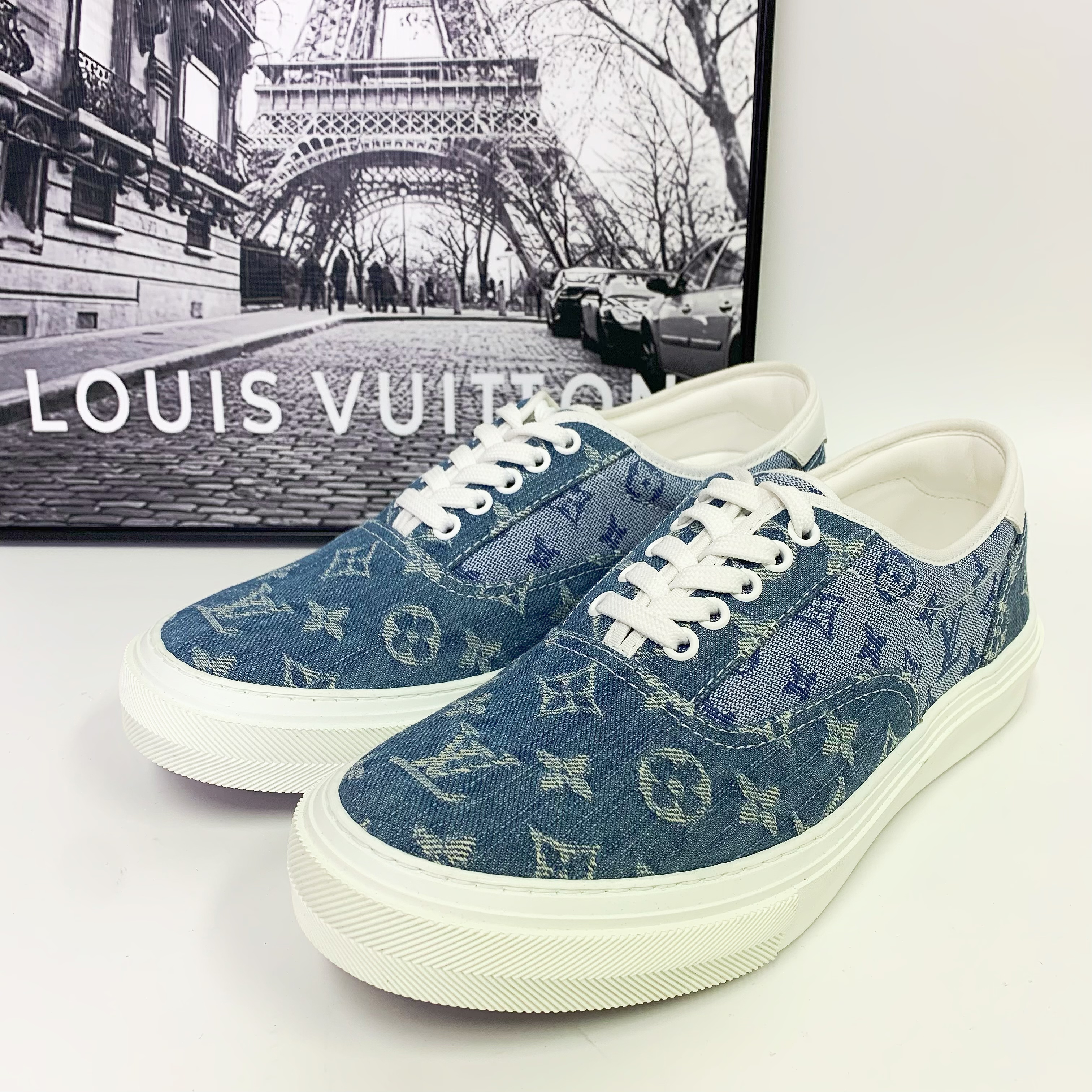 全新未使用 LouisVuitton/路易威登 LV Trocadero牛仔蓝满印板鞋