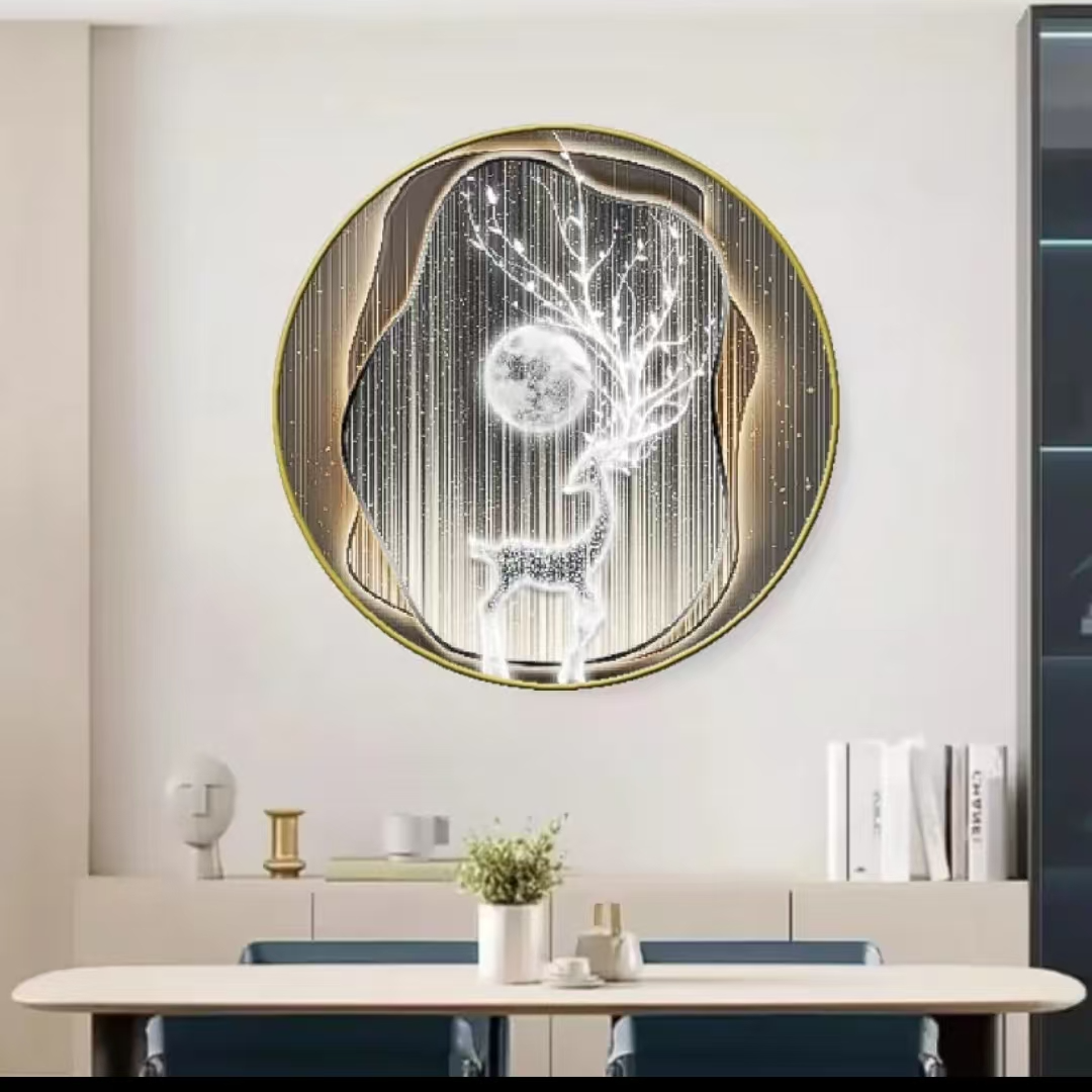 圆形【星空麋鹿】001沙发背景墙挂画装饰画30*30福利款