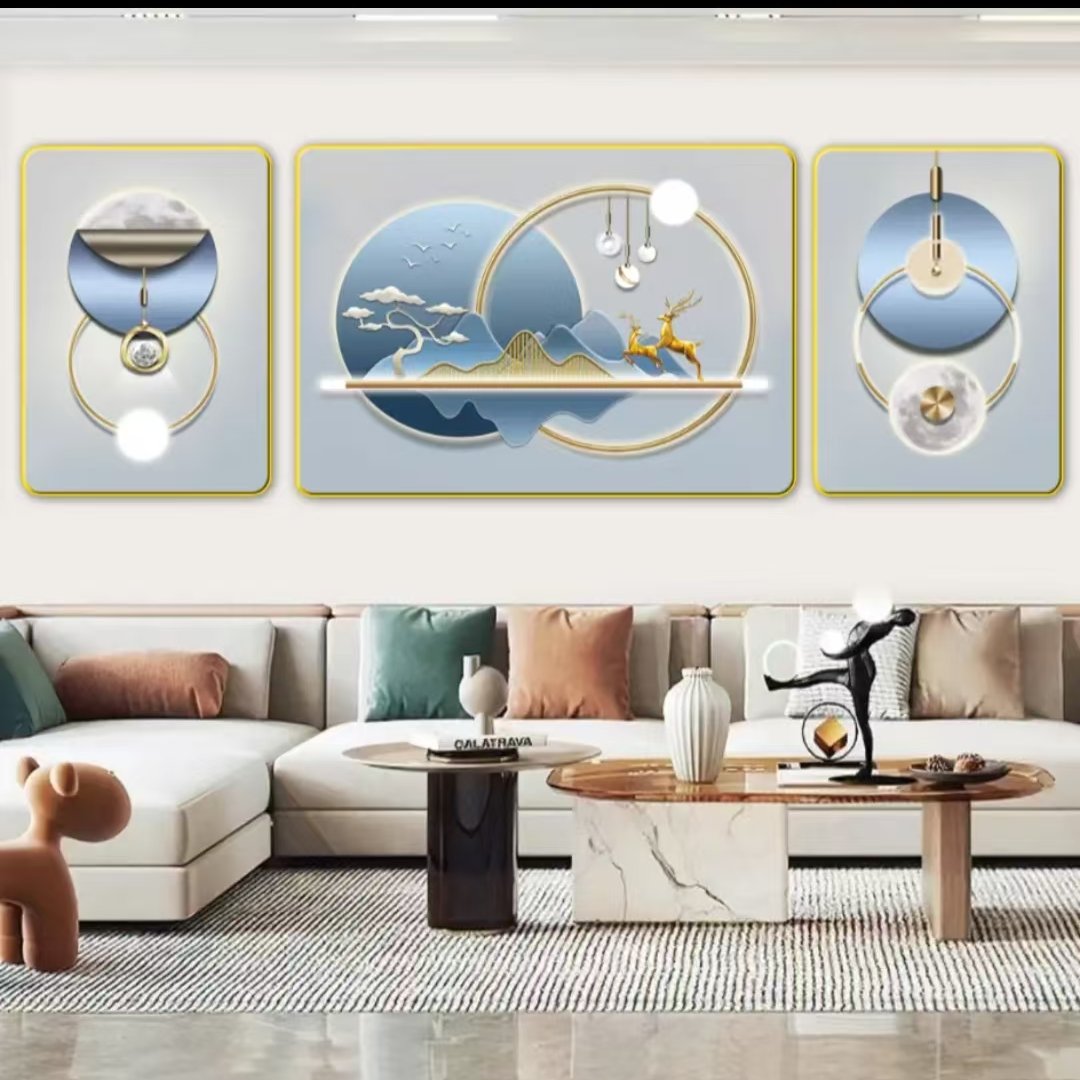 镶钻【福禄银川】112客厅背景墙高档三联画装饰画捡漏福利款