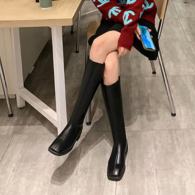 阿阳手工靴2025秋冬新款时尚骑士靴长筒靴子百搭厚底女长靴8061-1