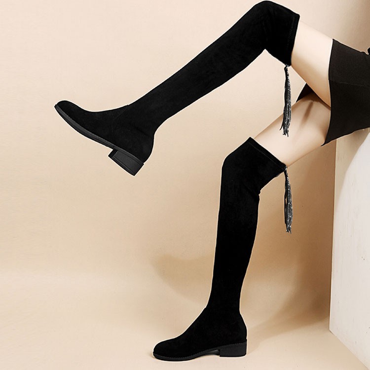 粗跟高跟长靴长筒加绒女靴高筒靴过膝靴过膝靴弹力靴女鞋百搭琪