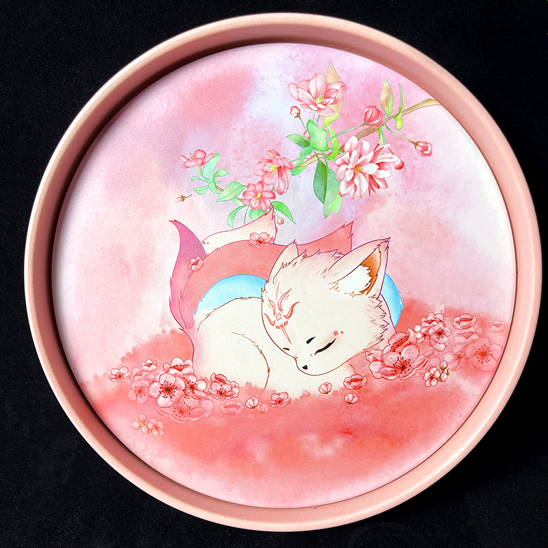 粉陶瓷圆形九尾壶吸水干泡台茶盘壶承挂画摆件