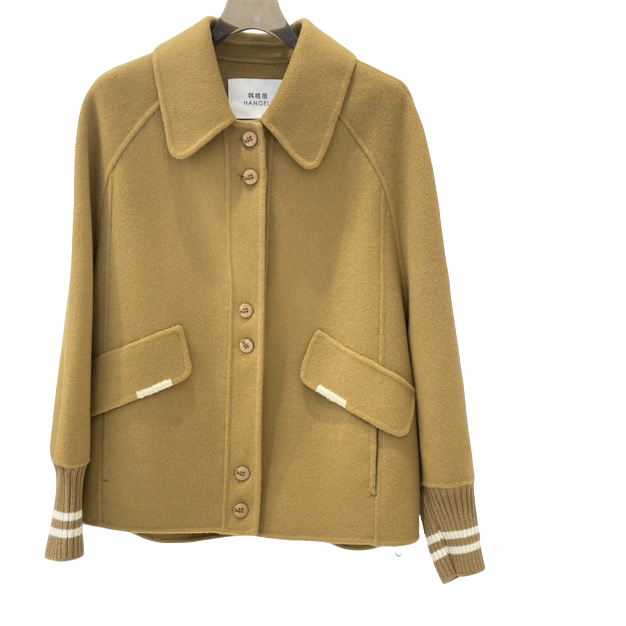 【羊绒+羊毛】双面呢大衣短款气质翻领单排扣小个子外套女82053