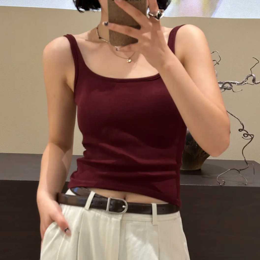磨毛方领吊带背心女秋冬保暖打底内搭美背冬季加厚暖背一体杯胸垫