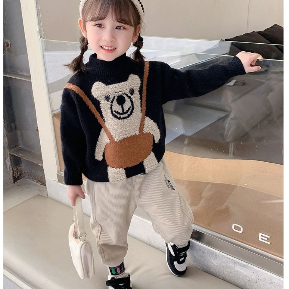巴拉啦儿童水貂绒男女套头毛衣加绒加厚一体绒秋冬打底线衣针织衫