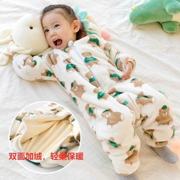 巴拉啦宝宝连体睡衣婴幼儿加绒加厚防踢睡袋1-4 岁幼童家居爬行服