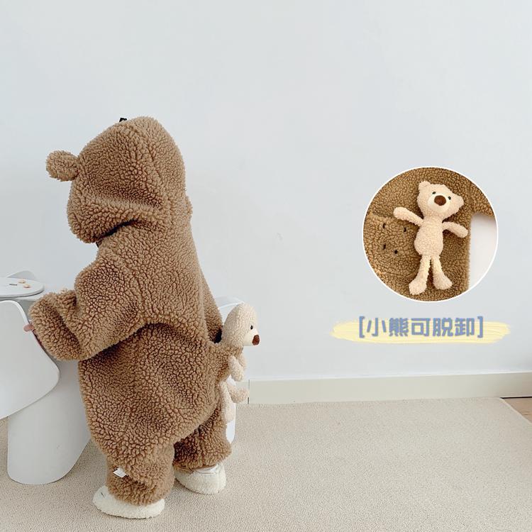 巴拉啦婴儿连体衣冬装外出服毛毛保暖可爱宝宝爬行服哈衣加绒加厚