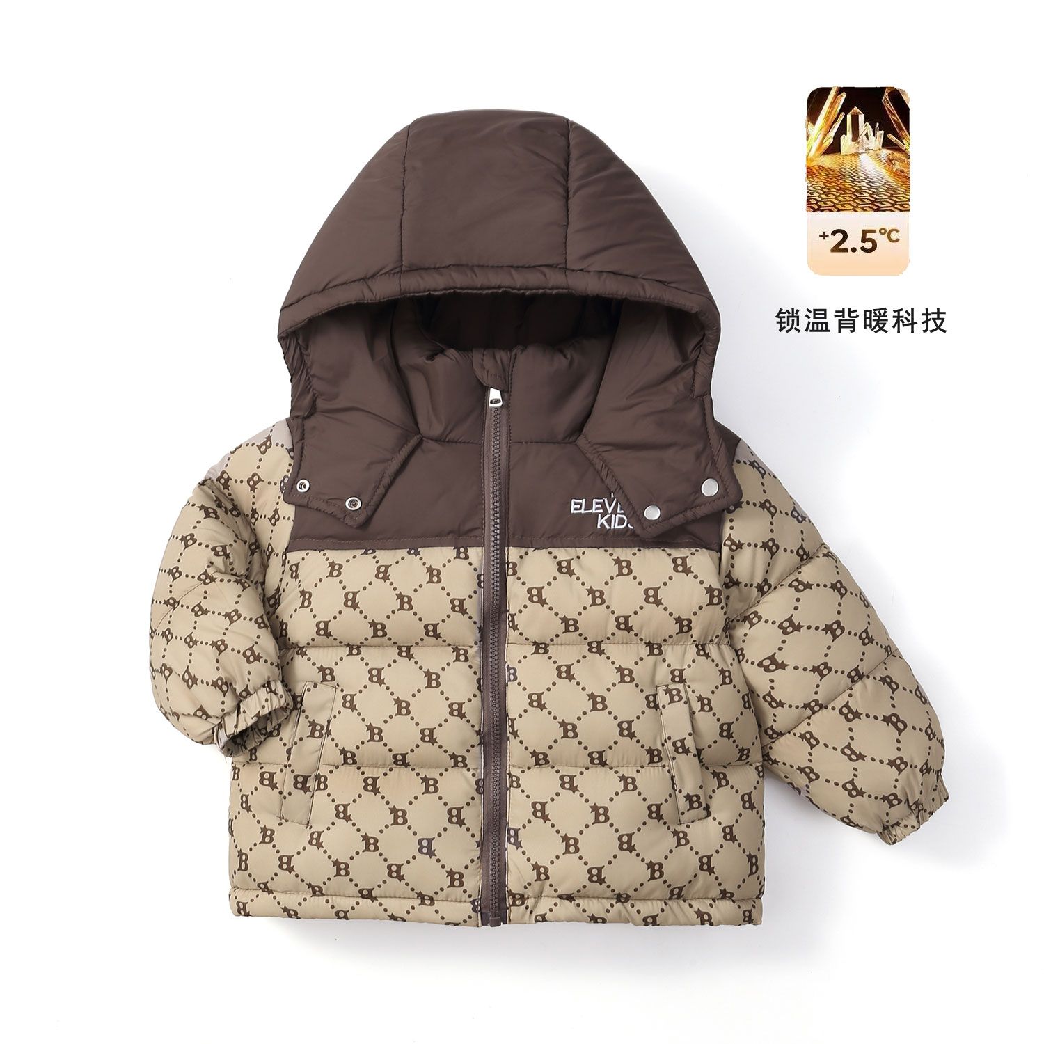 巴拉啦黑金冬季儿童羽绒服男童加厚白鸭绒外套拼色连帽中小童上衣
