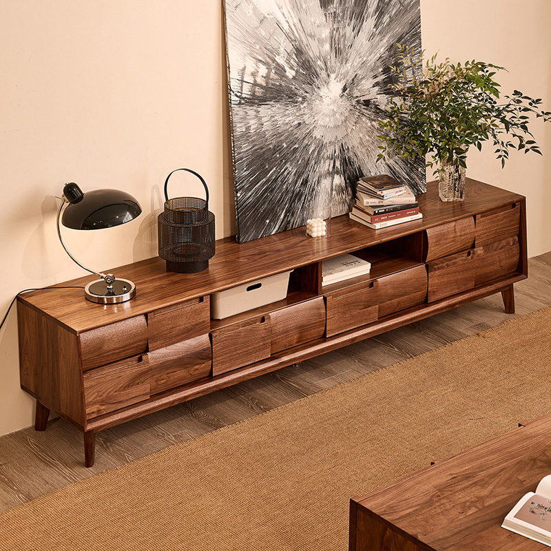 北美黑胡桃木电视柜原木简约视听地柜整装北欧实木电视桌客厅家具