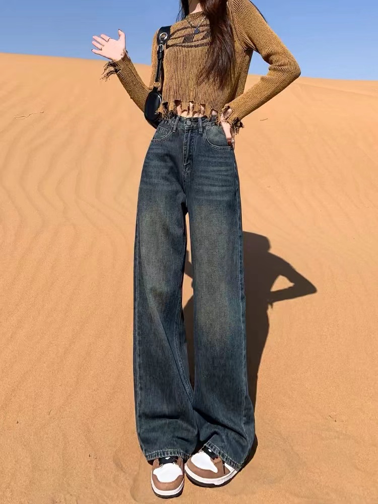 白默认瑕疵介意勿拍牛仔长裤女显瘦百搭宽松拖地裤