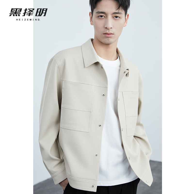 黑择明男短款工装夹克春季新款宽松韩版潮流休闲翻领外套HAA1111