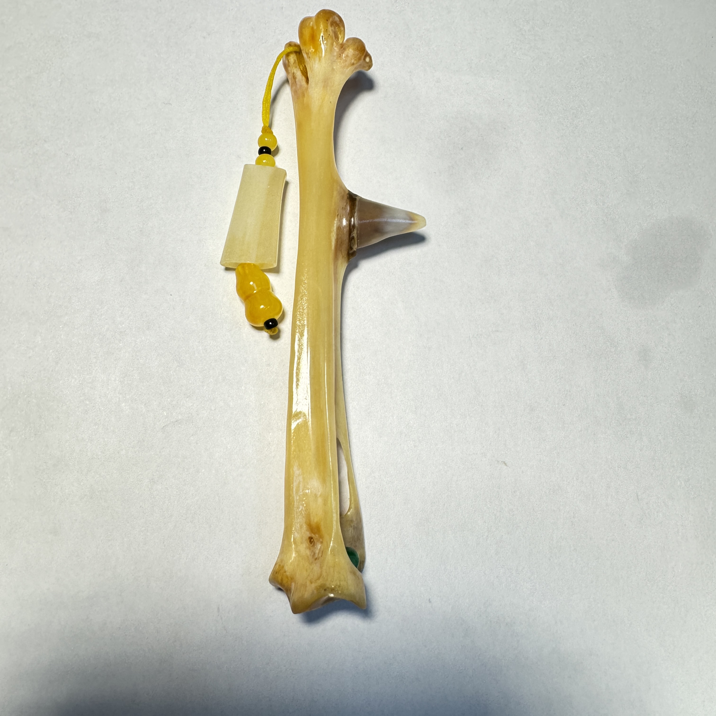 鸡爪骨工艺品，单只孔雀黄骨，骨长13