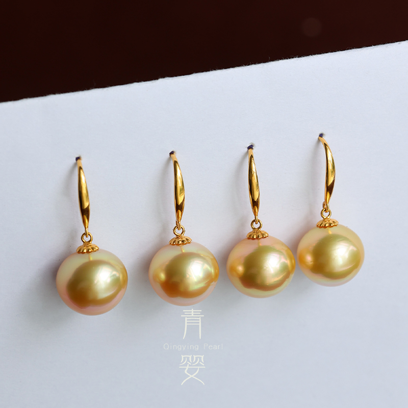 海水南洋金珠耳钩12-15mm18k金时尚大气金珠耳钩礼物多样性发一对