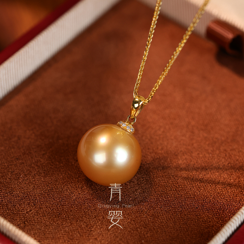 天然南洋海水金珠吊坠13-15mm不含链18k金镶嵌珍珠多样性发一个