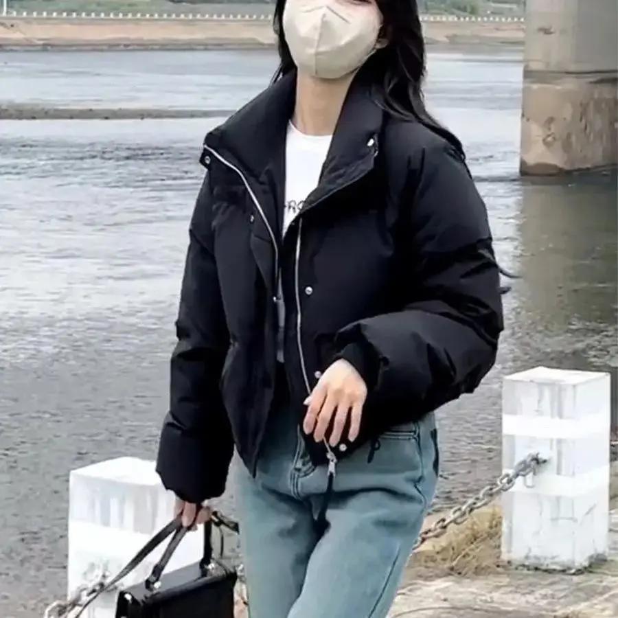 新款新款冬季韩版羽绒服女短款厚面包服立领矮个子宽松棉衣外套同