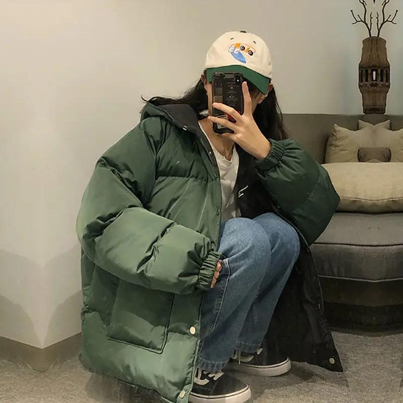 冬季加厚双面穿工装羽绒服女ins原宿风韩版宽松保暖羽绒服学