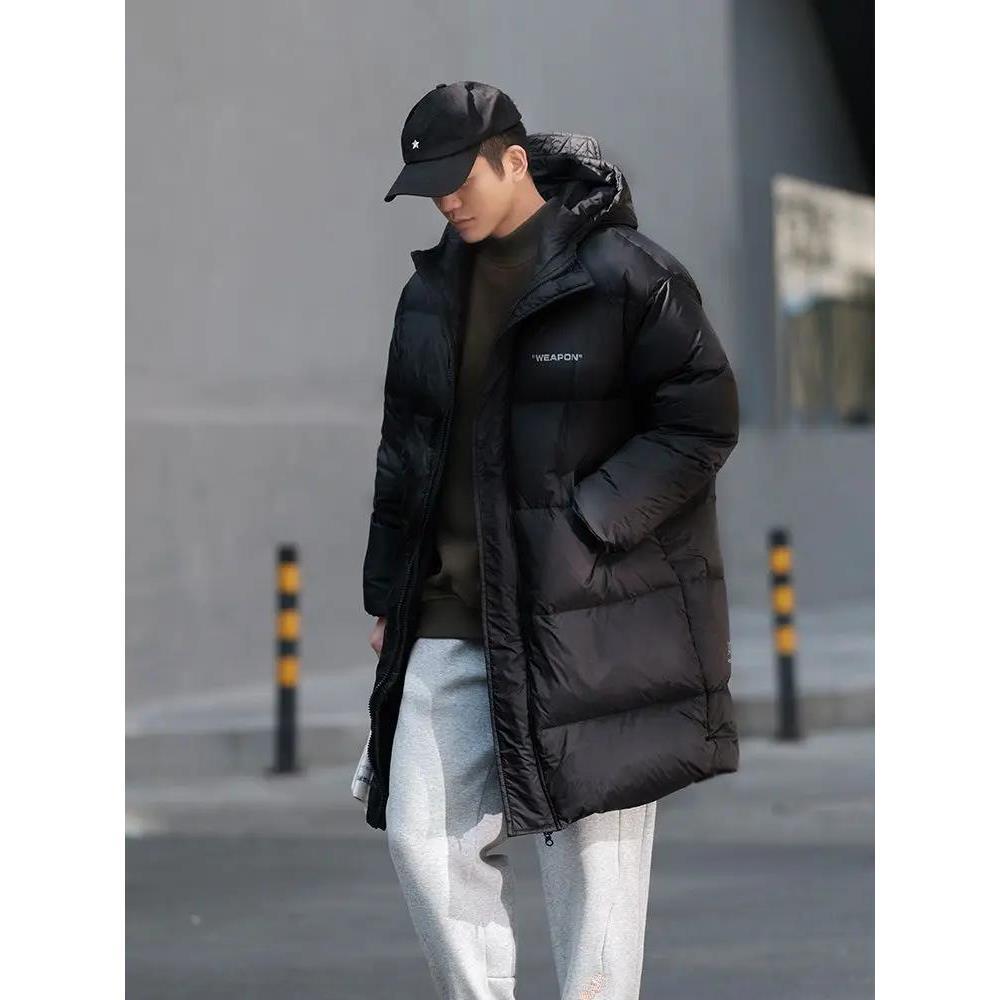 冬季男士中长款羽绒服男冬装黑色连帽加厚保暖羽绒服情侣款外套