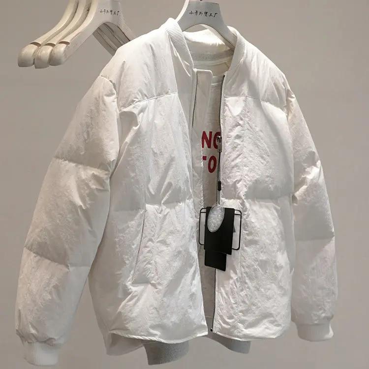 2023秋冬保暖羽服女宽松纯色棒球服领慵懒风面包服外套