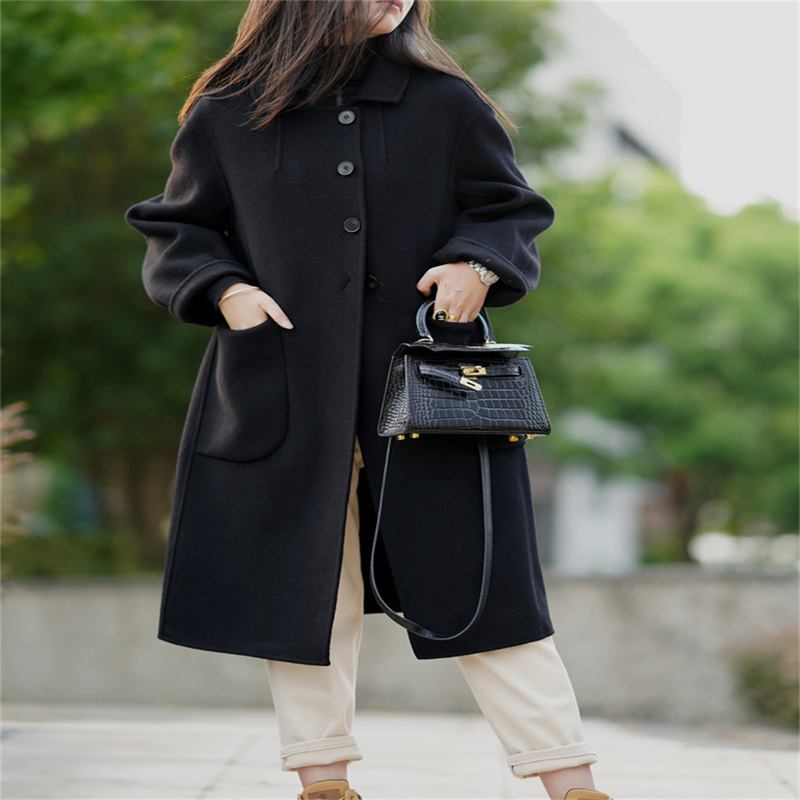 双面羊毛大衣女中长款2023春新款宽松高端双面绒毛呢时尚外套秋冬