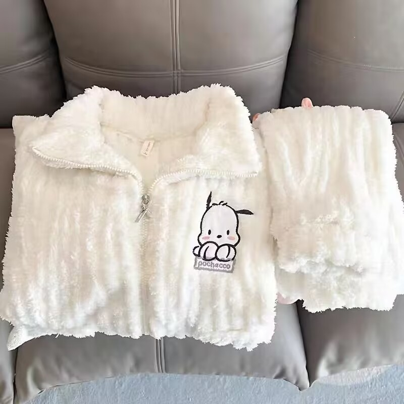 嘟嘟狗睡衣女款秋冬季卡通拉链加绒加厚爆款2023新款高级感家居服