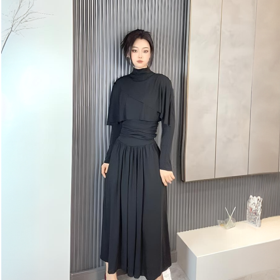 轻奢高级感黑色法式长裙小众优雅轻熟风阔太太洋气高贵连衣裙冬季