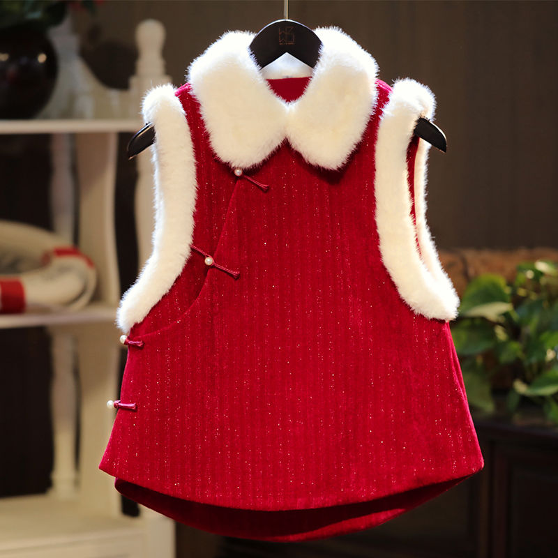 旗袍马甲女秋冬唐装女装中国风新中式复古红色过年新年拜年服冬款