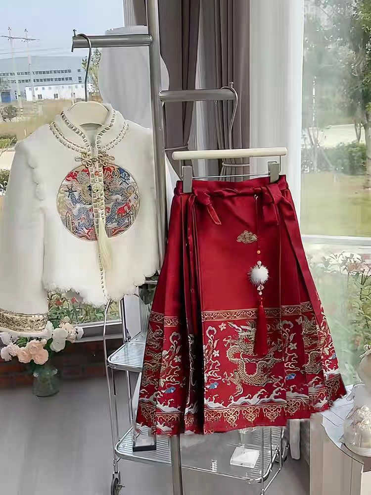 新品巴拉巴拉马面裙女童套装龙凤呈祥汉服2023新款冬季中国风秋冬